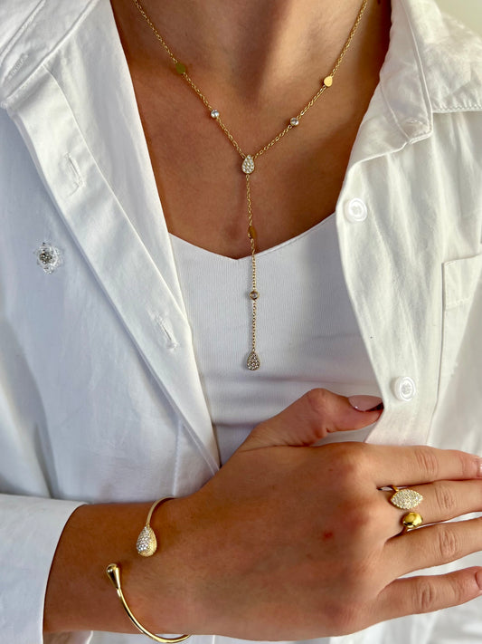 Collier en Y goutte strass